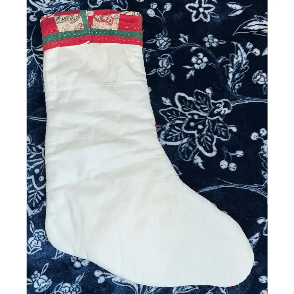 Handmade Quilted Christmas Stocking with a Double Wedding Ring Pattern